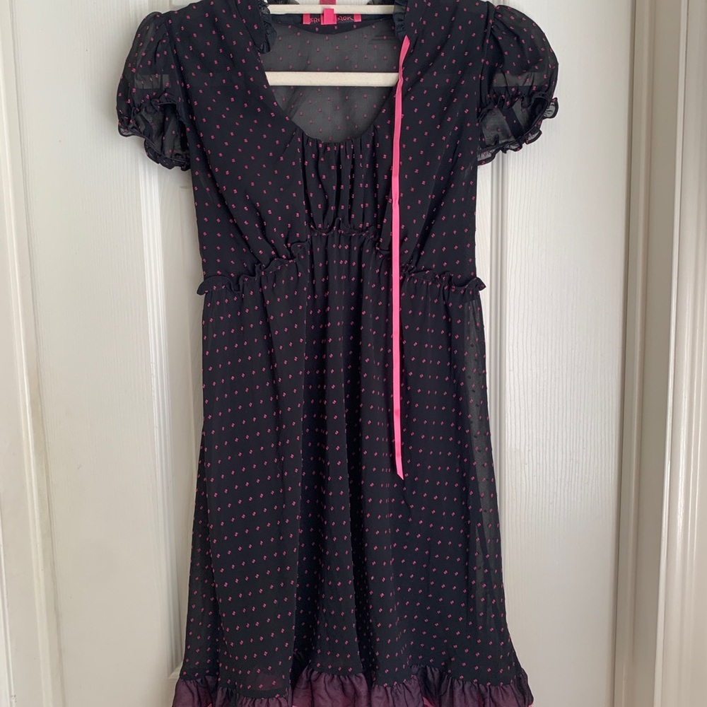 Betsey Johnson Black Chemise with Pink Dot Print